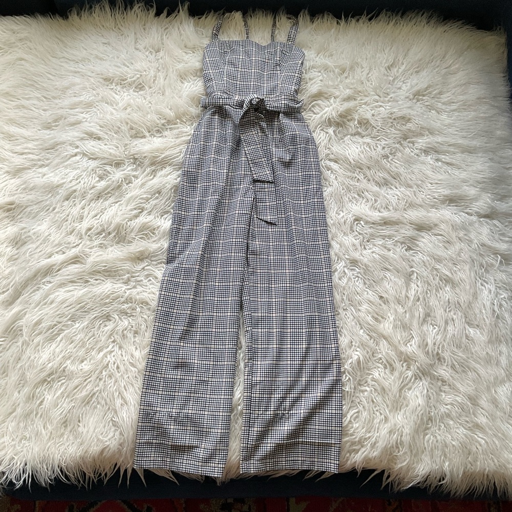 Abercrombie & Fitch Black and White Plaid Wide-Leg Jumpsuit